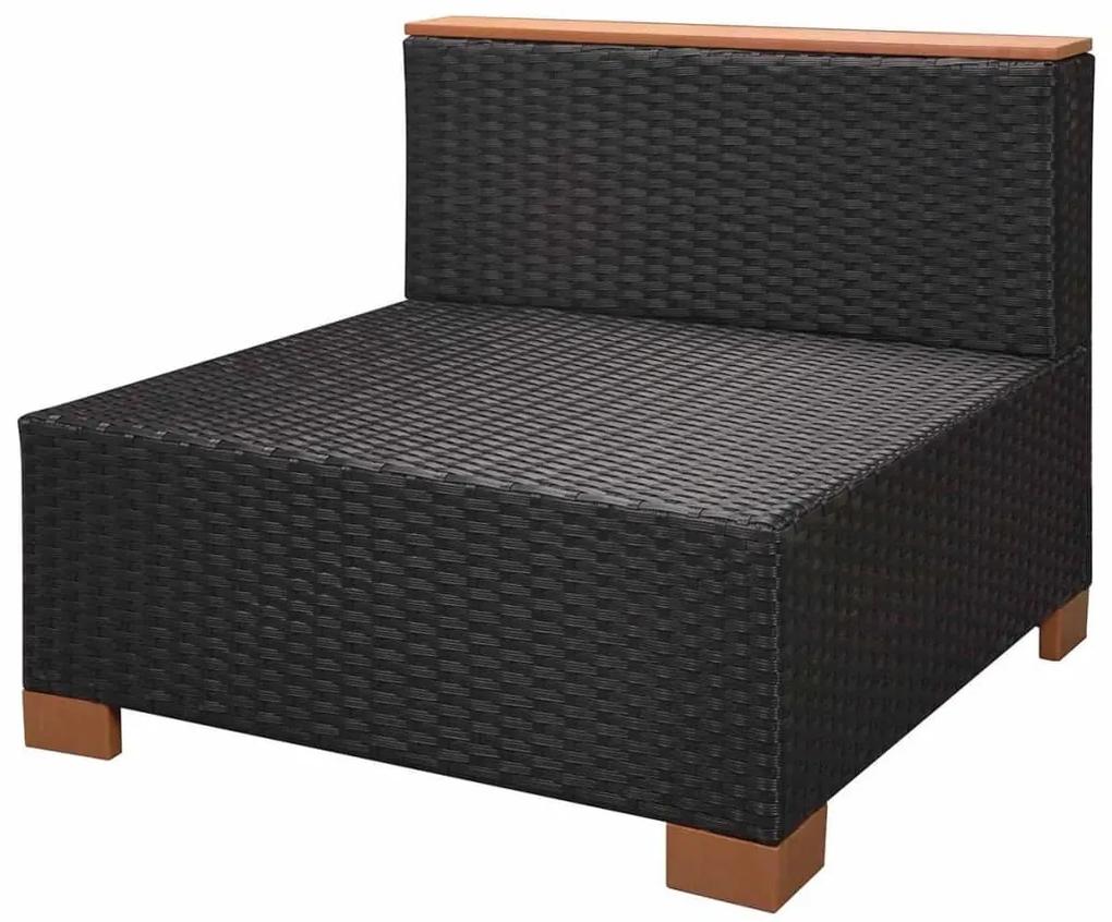 Set mobilier de gradina cu perne, 8 piese, negru, poliratan colt + 3x mijloc + 3x suport pentru picioare + masa, 1
