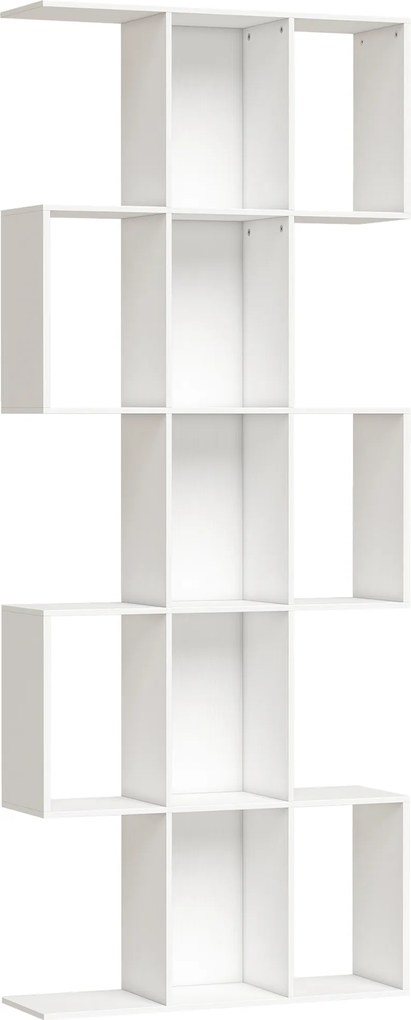 HOMCOM Bibliotecă în formă de S cu 5 niveluri pentru living dormitor studio birou 80x24x200 cm Alb | Aosom Romania