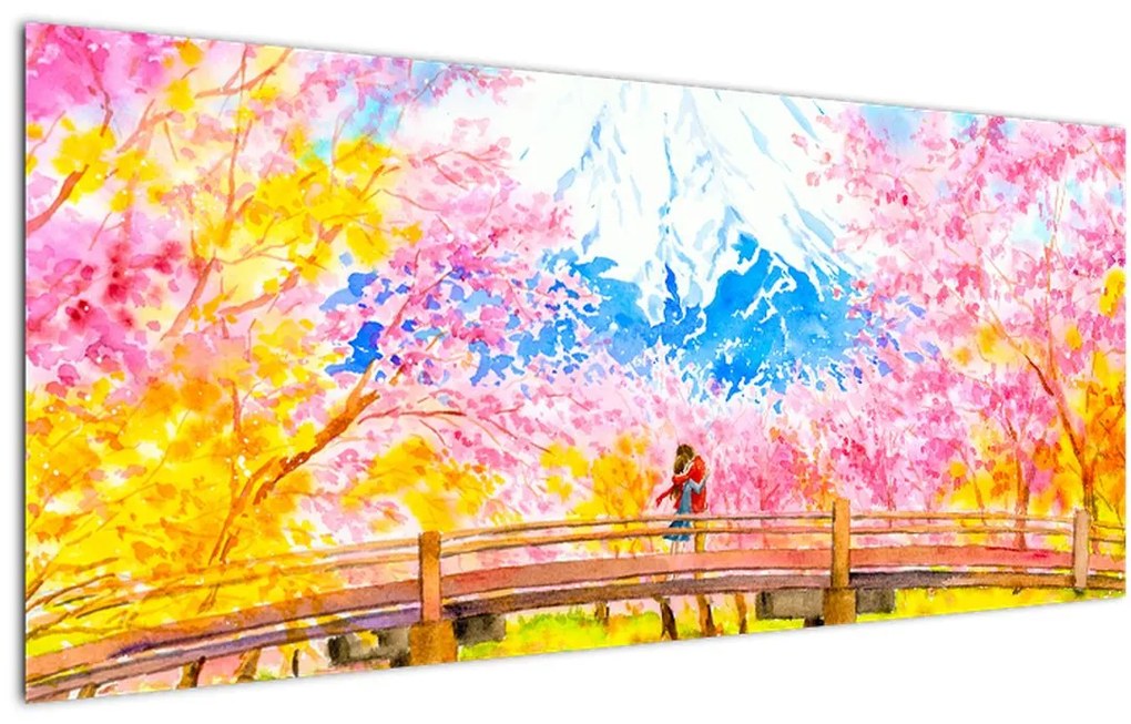 Tablou - Cuplu pictat, acuarelă (120x50 cm)