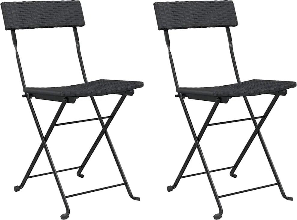 vidaXL Scaune de bistro pliante, 2 buc, negru, poliratan și oțel