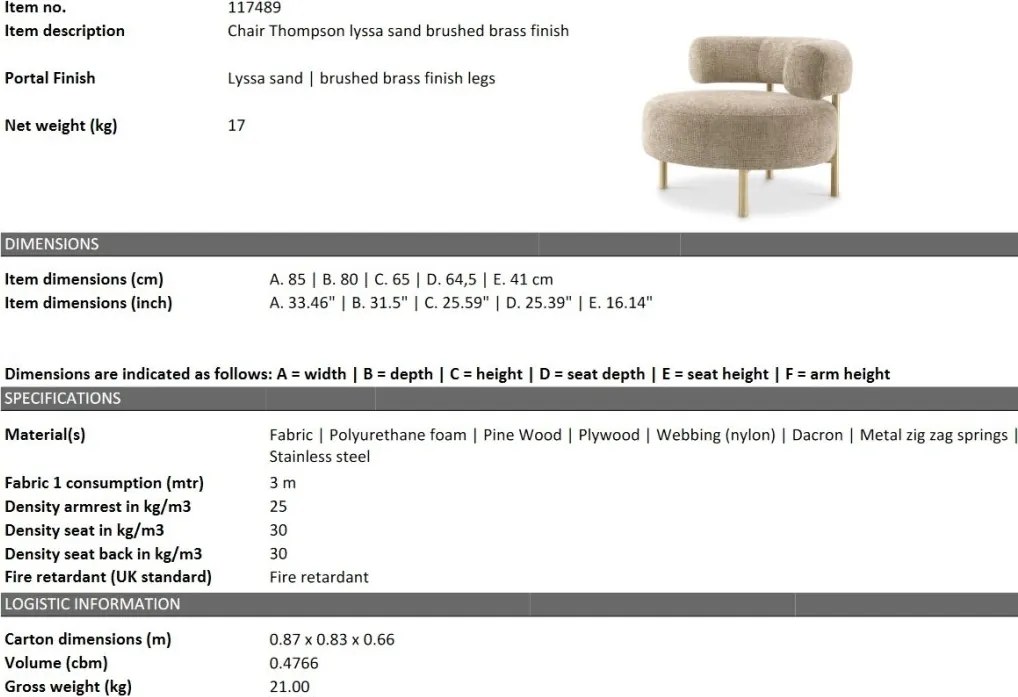 Fotoliu design LUX Thompson, Lyssa sand