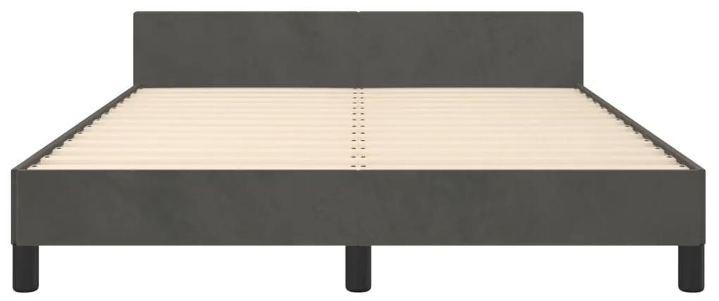 Cadru de pat cu tablie, gri inchis, 140x200 cm, catifea Morke gra, 140 x 200 cm, Culoare unica si cuie de tapiterie
