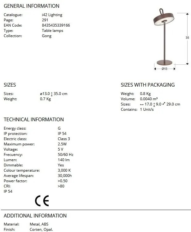 Lampa LED portabila iluminat decorativ IP54 JIGRA corten