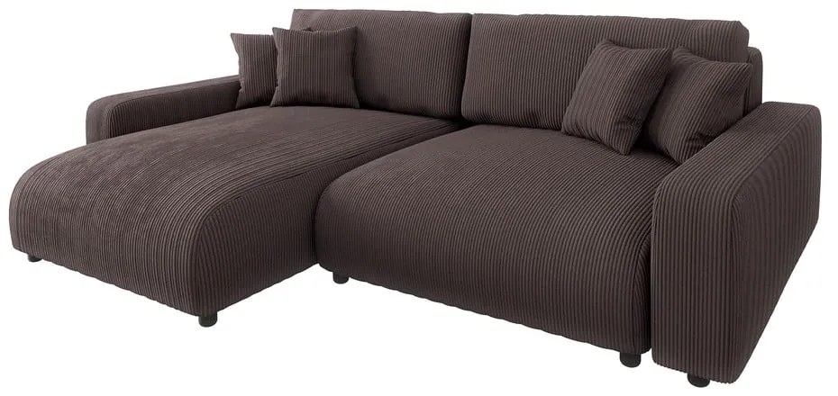 Colțar maro extensibil cu tapițerie din catifea reiată (cu colț variabil) Sara – Ropez