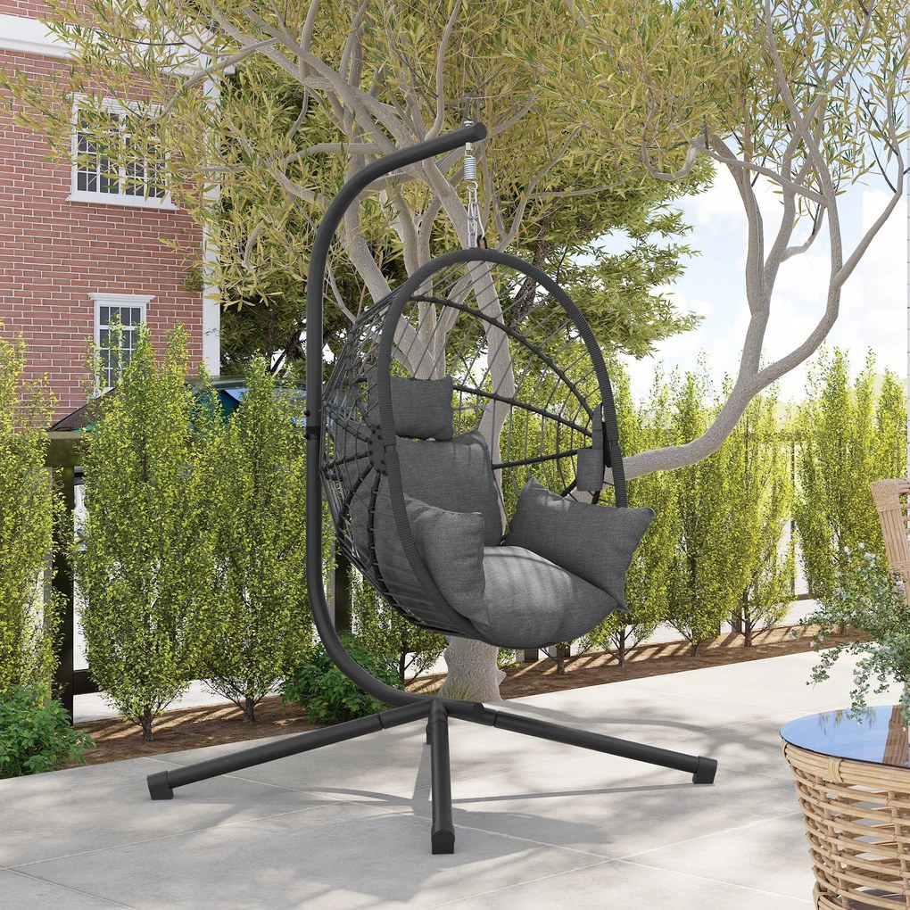 Outsunny Scaun Suspendat Ou, Inclusiv Pernă, Fotoliu, 120 cm x 106 cm x 188 cm, Gri | Aosom Romania
