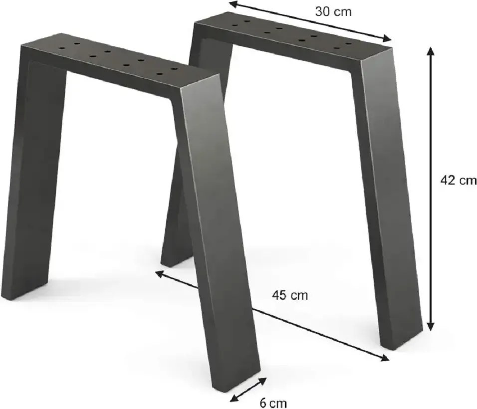 Set 2 picioare metalice pentru măsuță de cafea, design industrial, negru mat