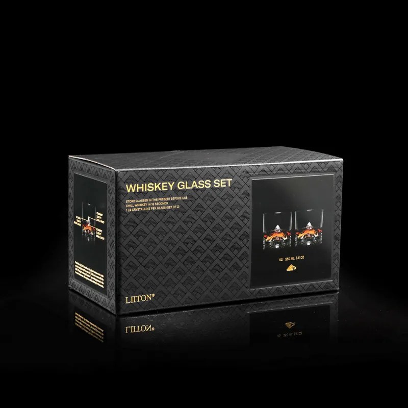 Set pahare pentru whisky LIITON K2 Chogori, Cristal, 230 ml, 2 buc, Fund 3D cu varf Chogori, Transparent