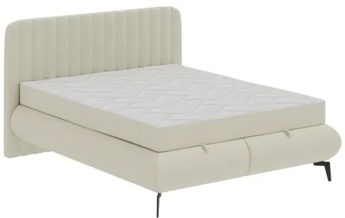 Pat tapițat ALEXA 140x200 cm, cu saltele și spațiu de depozitare, bej