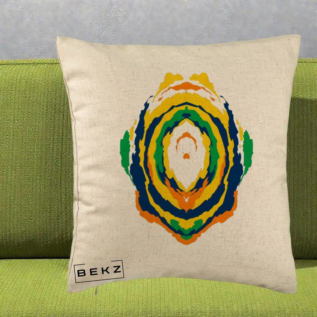 Perna decorativa Oval Abstract Multicolor, 40x40 cm cu Umplutura, Bej, BEKZ