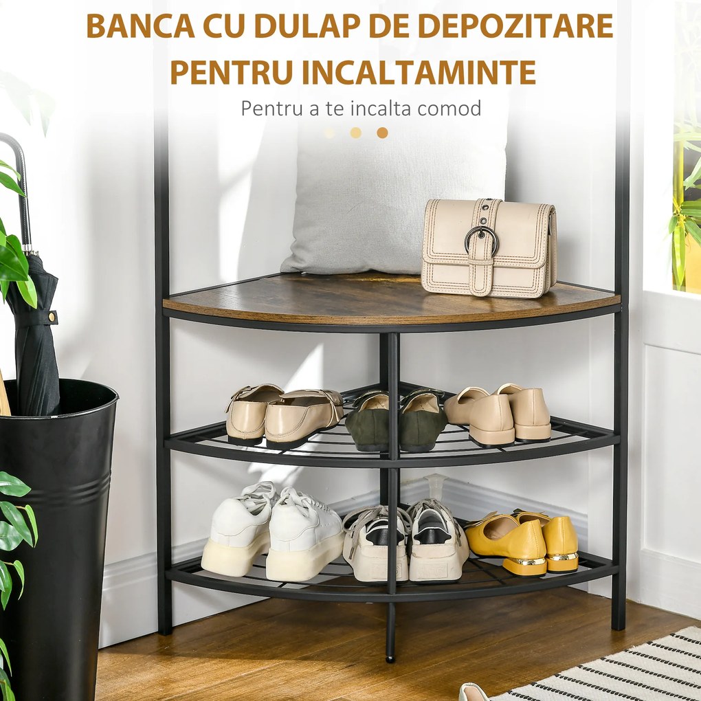 HOMCOM Suport Haine și Pantofi, Stil Industrial, Maro | Aosom Romania