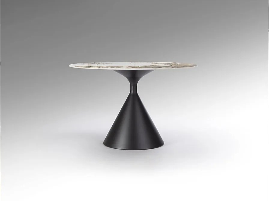 Masa rotunda metal negru/ portelan cu efect de marmura Panda 120cm