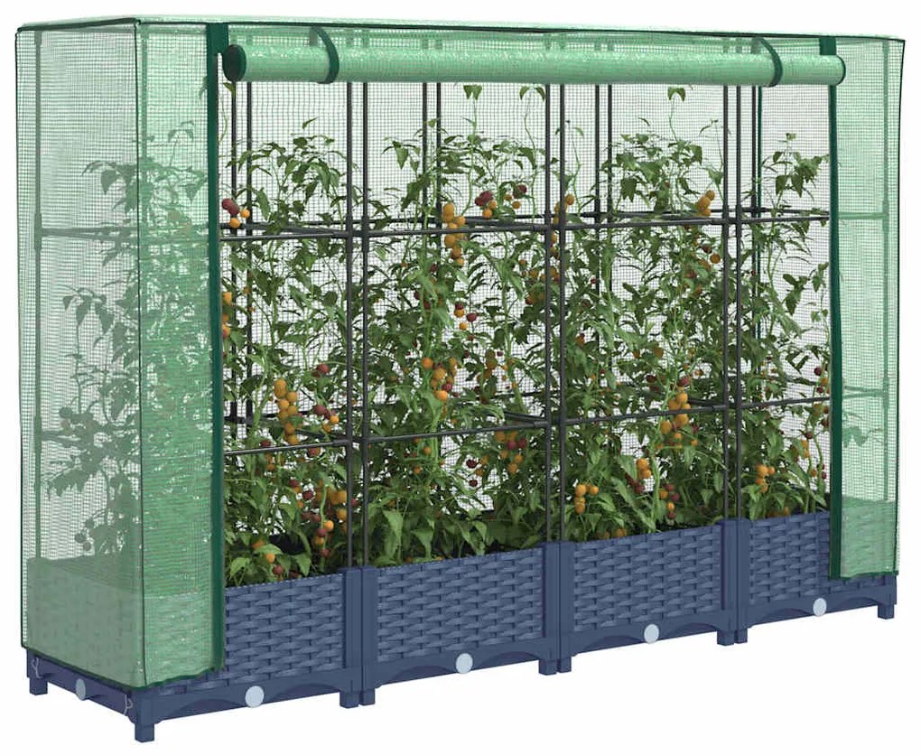 vidaXL Pat de flori înălțat cu prelată de seră, aspect ratan, 160x40x123 cm