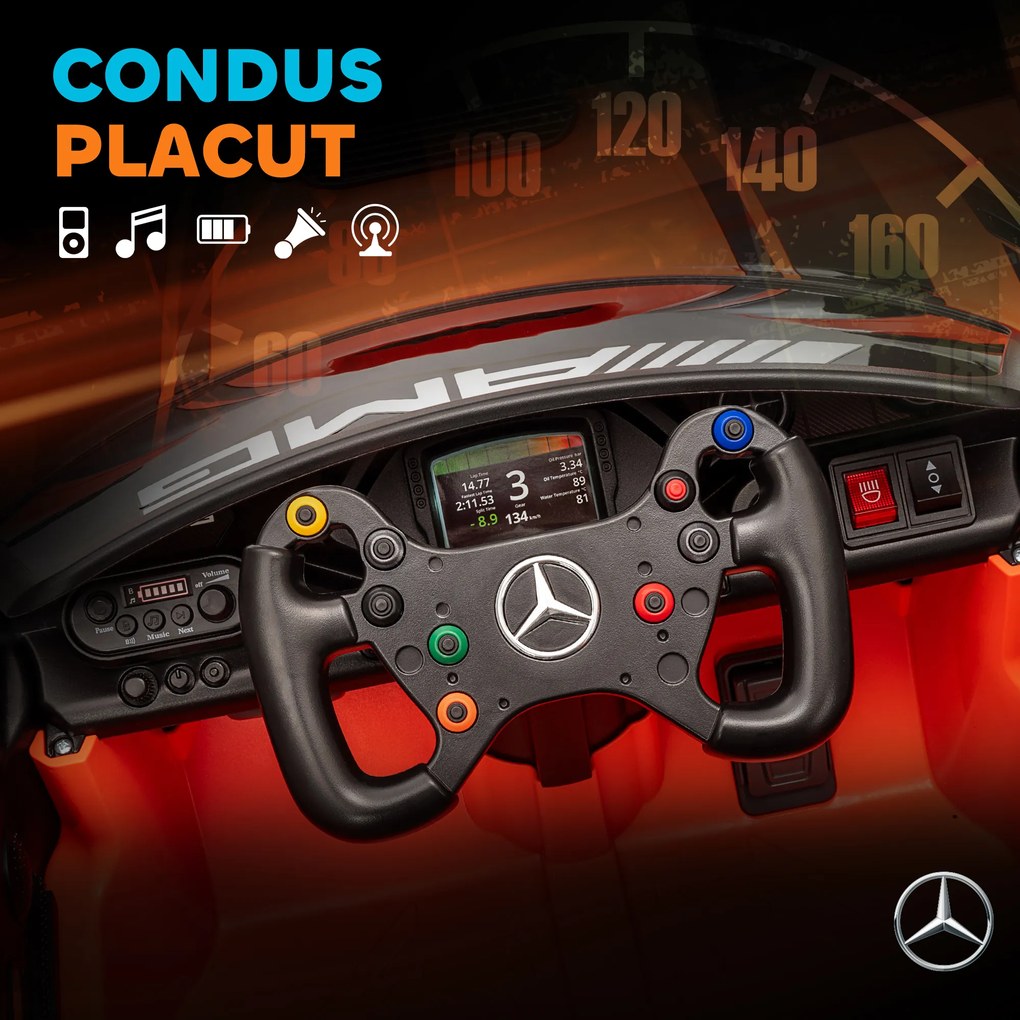 AIYAPLAY Mașină Electrică Copii 3-8 Ani Mercedes-AMG 12V cu Telecomandă, Lumini LED, Roți de Transport, Portocaliu | Aosom Romania