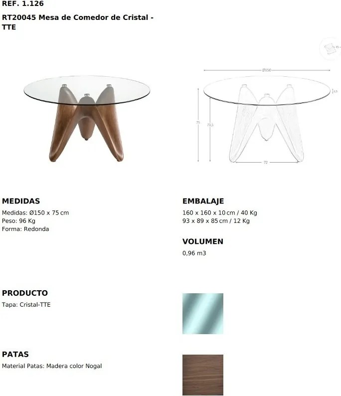 Masa dining design modern Walnut Round 150cm