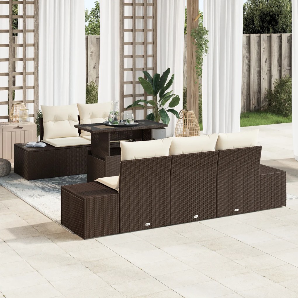 vidaXL Set de canapele pentru grădină cu pernă 6 pcs maro și crem
