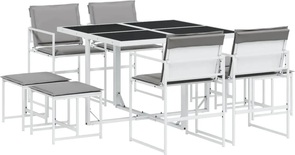 vidaXL Set mobilier de grădină, 9 piese, cu perne, alb, textilenă