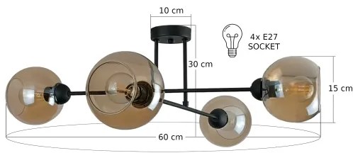 Lustră pe tijă VASCO 4xE27/60W/230V negru/bej fumuriu