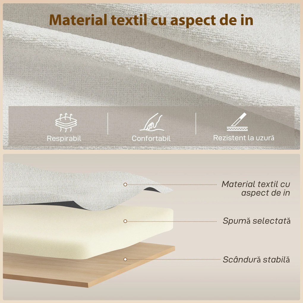 HOMCOM Divan Extensibil pentru 3 Persoane cu Șezlong Convertibil, Divan Rabatabil cu Compartiment de Depozitare și 3 Perne Detașabile, Material Textil cu Efect de In, Living, 192x148x86cm, Crem | Aosom Romania