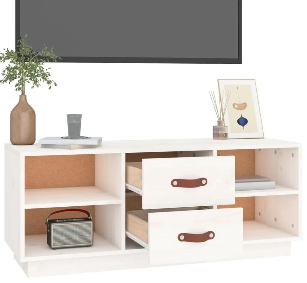 Comoda TV, alb, 100x34x40 cm, lemn masiv de pin