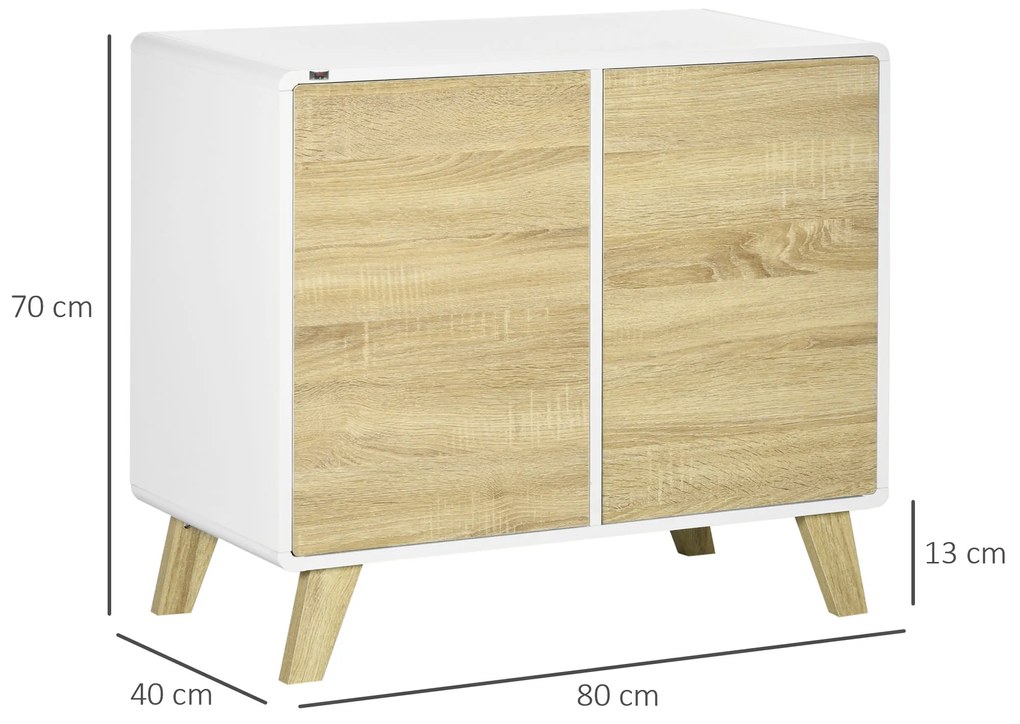 HOMCOM Mobilier Multifuncțional cu 2 Uși și Rafturi Reglabile, Dulap pentru Living și Dormitor, 80x40x70cm, Alb și Stejar | Aosom Romania