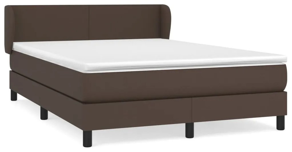 Pat box spring cu saltea, maro, 140x190 cm, piele ecologica Maro, 140 x 190 cm, Design simplu