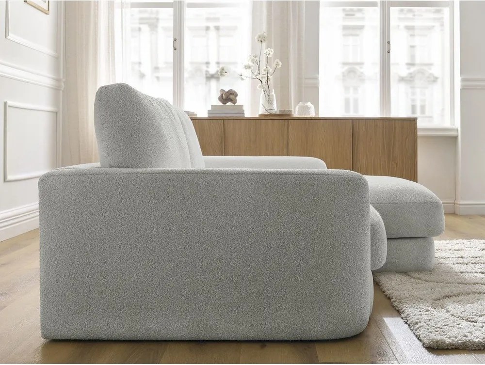 Colțar gri deschis cu tapițerie din țesătură bouclé (cu colț pe partea dreaptă/cu șezlong) Leonore – Bobochic Paris