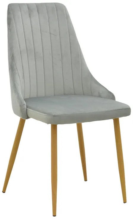 Scaun Bucatarie/Dining Azmer Catifea Gri, Picioare Metalice Finisaj Lemn