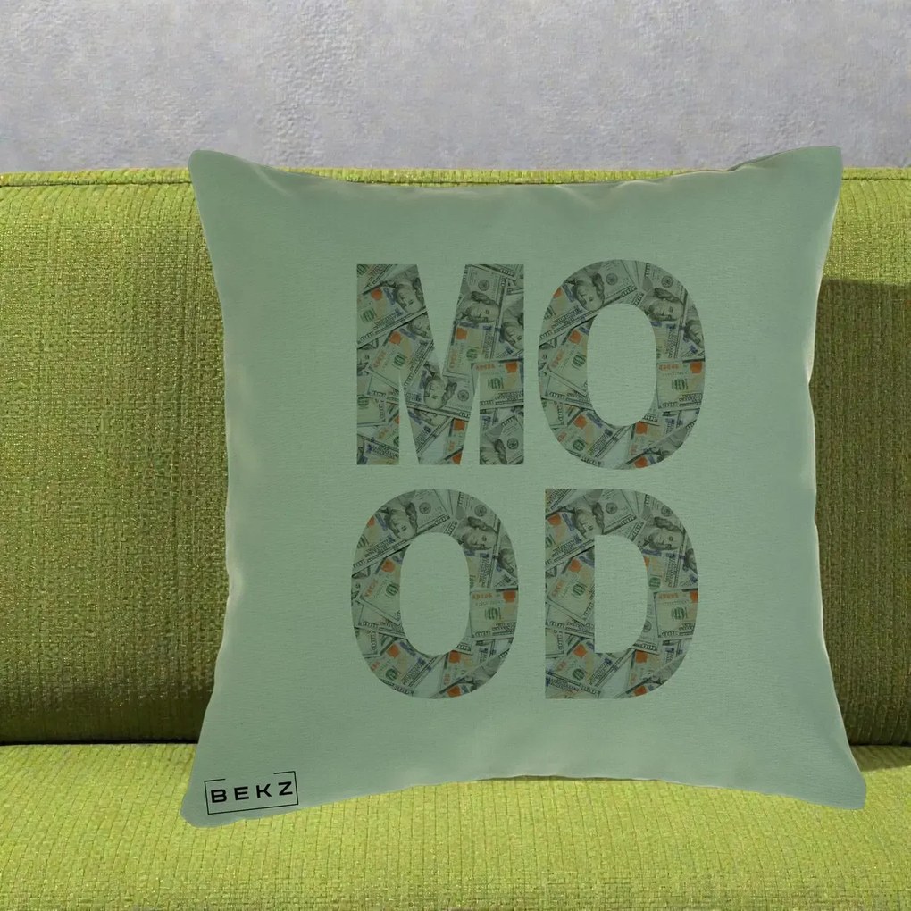 Perna Decorativa MOOD Money Grafic Urban, 40x40 cm, Verde, Husa Detasabila, Perna Inclusa, BEKZ®