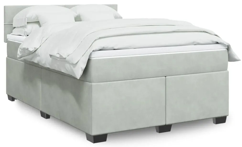 vidaXL Pat box spring cu saltea, gri deschis, 140x200 cm, catifea