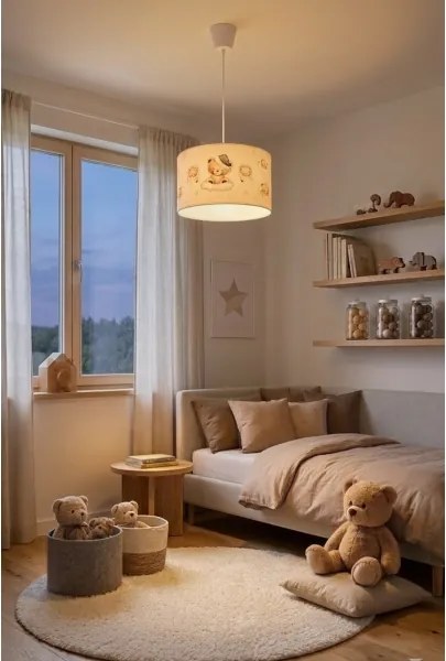 BRILAGI - Lustră LED suspendată pe cablu pentru copii BOBO, 1xE27/60W/230V, diametru 35 cm, alb/cu ursuleți
