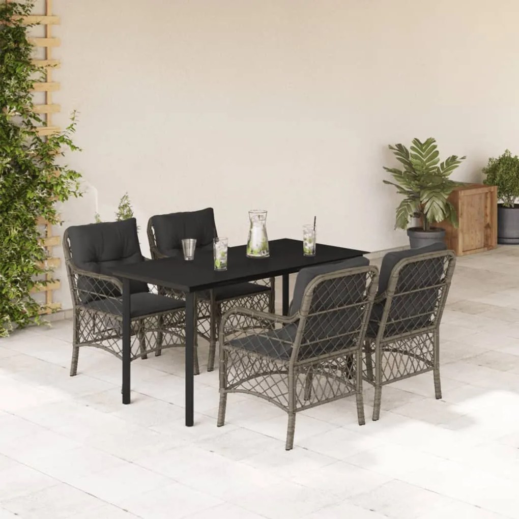 vidaXL Set mobilier de grădină cu perne, 5 piese, gri, poliratan
