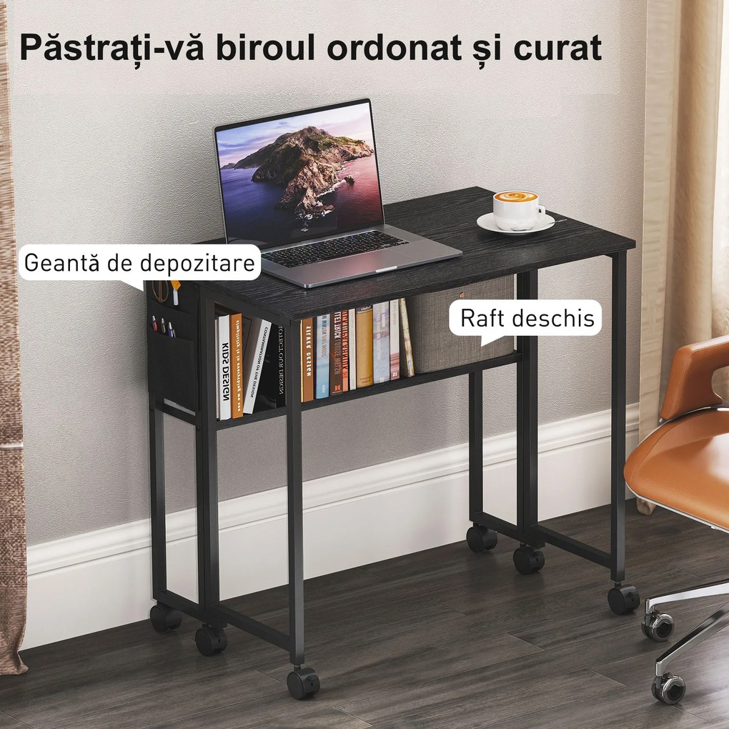 HOMCOM Birou Pliant 80cm Depozitare Negru | Aosom Romania