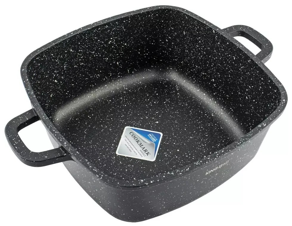 Oală pătrată cu capac 28x28 cm, 6.5L – Kinghoff KH 1605, neagră, strat marmură, perfectă pentru preparate voluminoase