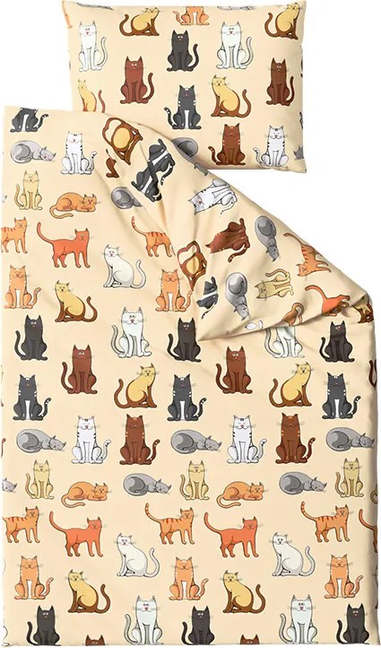 Lenjerie cocolino COLORED CATS crem Dimensiunile lenjeriei: 70 x 90 cm | 140 x 200 cm