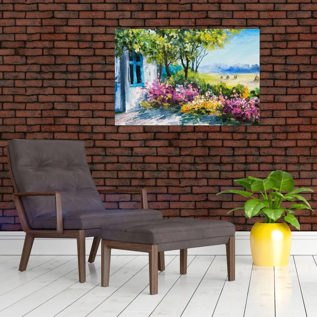 Tablou - Grădina din fața casei, pictură în ulei (90x60 cm)