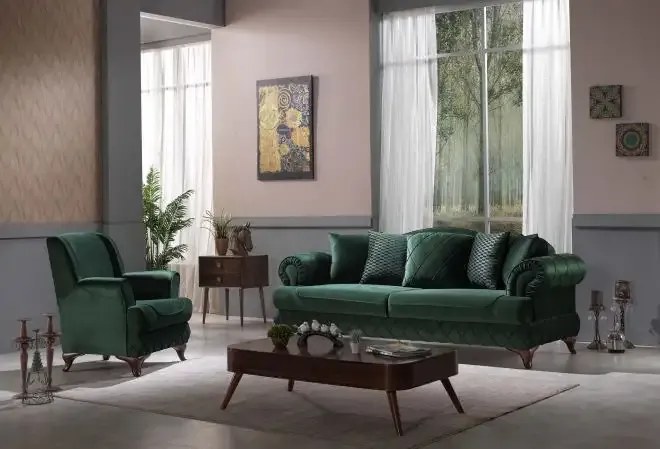Canapea extensibila clasica 3 locuri cu lada de depozitare Bianca, verde