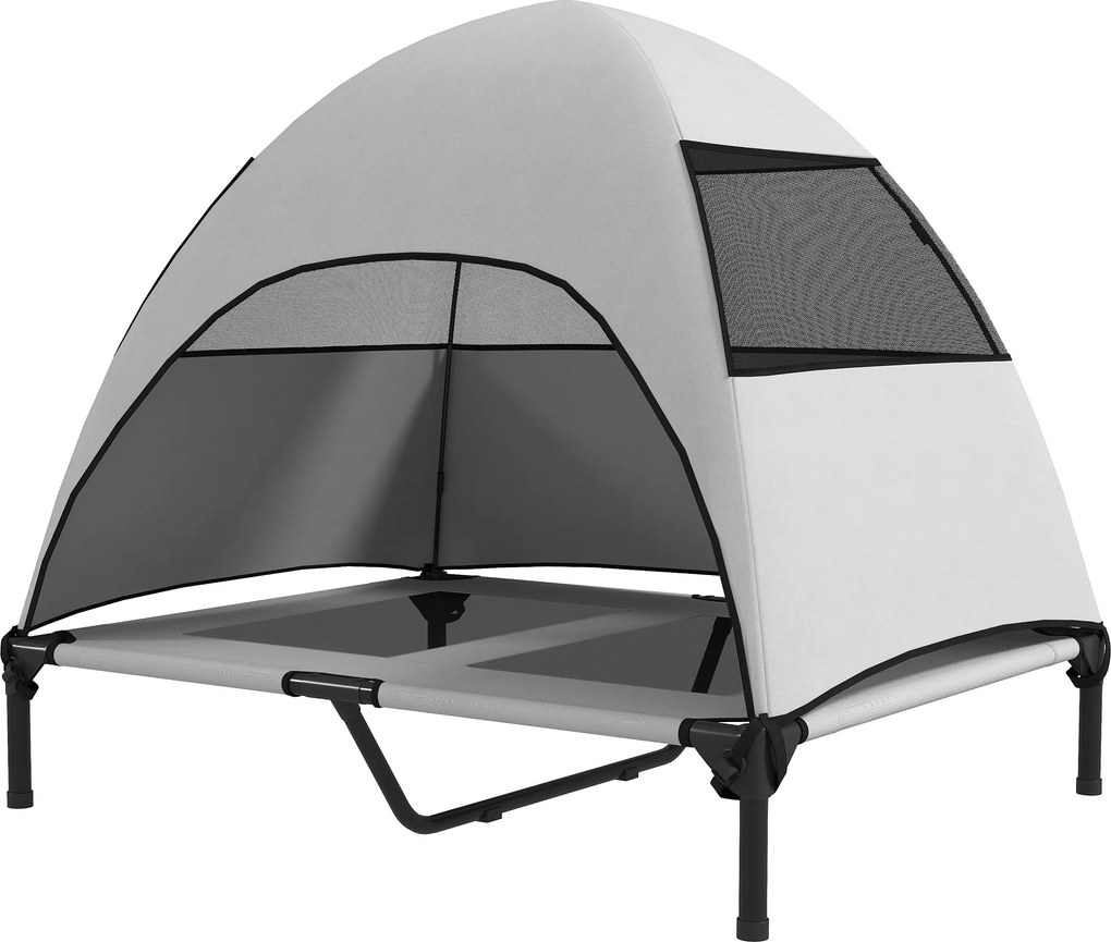 PawHut Pat pentru câini de exterior cu acoperiș, pat ridicat pentru câini mari, 91 x 76 x 90 cm, gri deschis | Aosom Romania