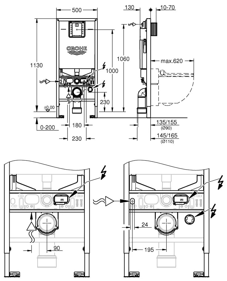 Pachet 3in1 cadru WC Grohe Rapid SLX, incastrat, priza intergrata, funtie bideu - 39596000