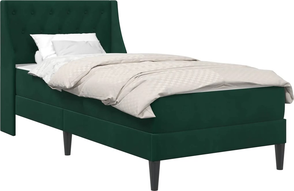 vidaXL Cadru de pat cu saltea Verde închis 100 x 200 cm Catifea