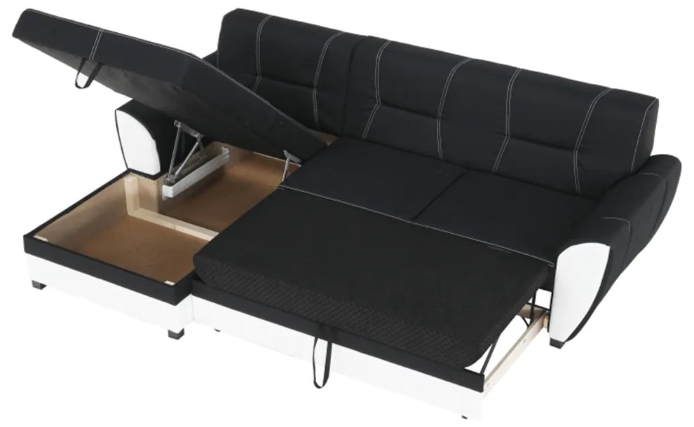 Colţar, piele ecologică albă/material textil negru, model stânga, MARUTI