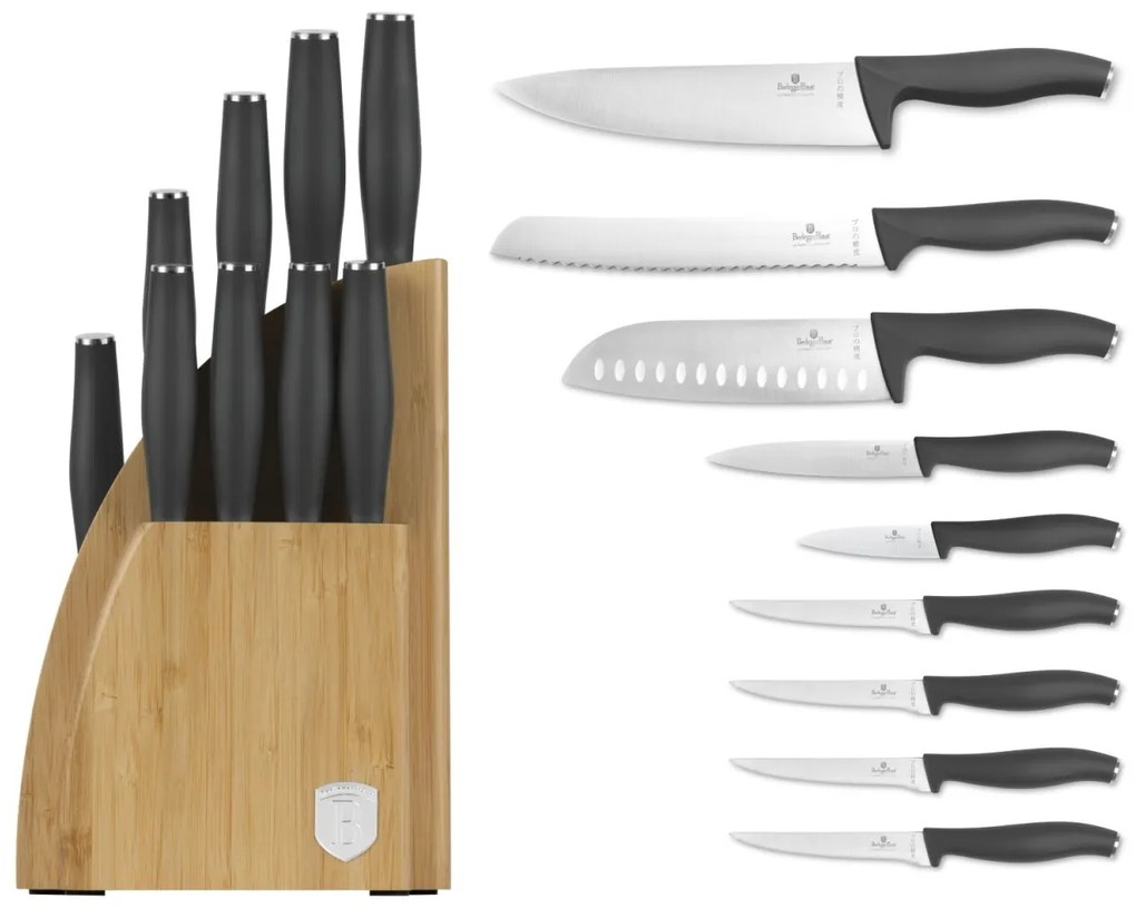 RESIGILAT - Set cutite 10 piese Antracite Berlinger Haus BH 2758, stativ lemn, gri