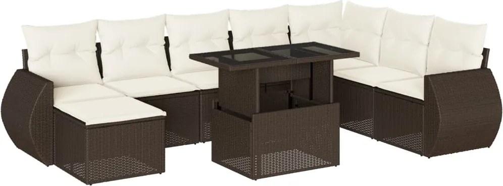 vidaXL Set canapele de grădină cu perne, 9 piese, maro, poliratan