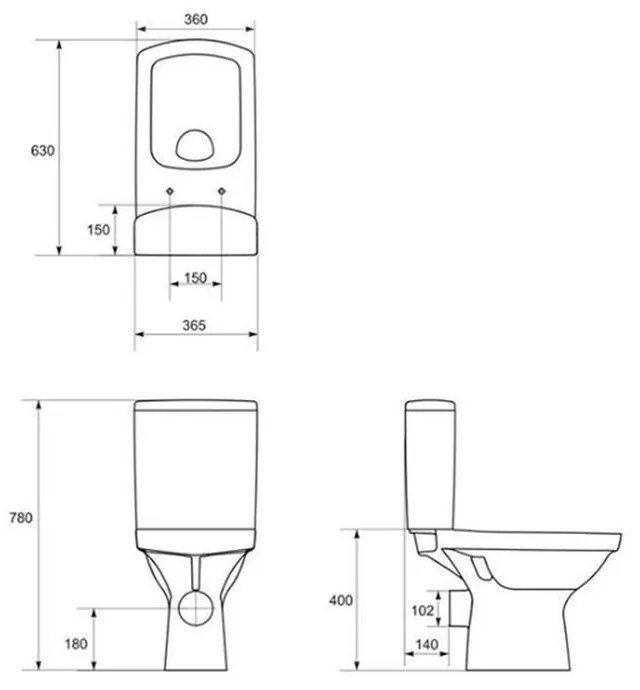 Set vas wc rimless cu rezervor si capac soft close, alimentare laterala, Cersanit Easy New laterala