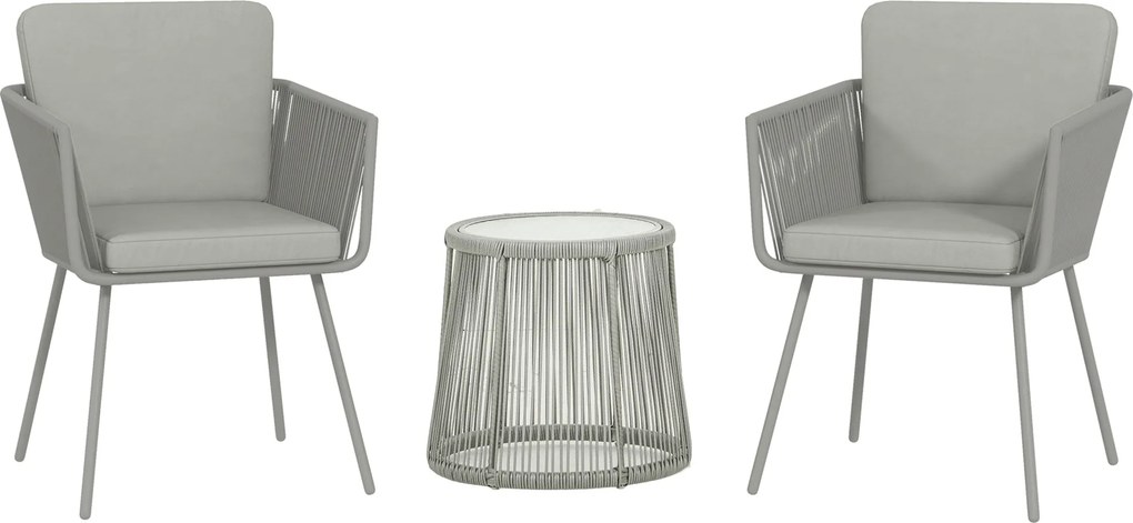 Outsunny Set Mobilier de Grădina cu 2 Scaune și Măsuță de Cafea cu Blat din Sticlă, Ø49x47 cm, Gri | Aosom Romania