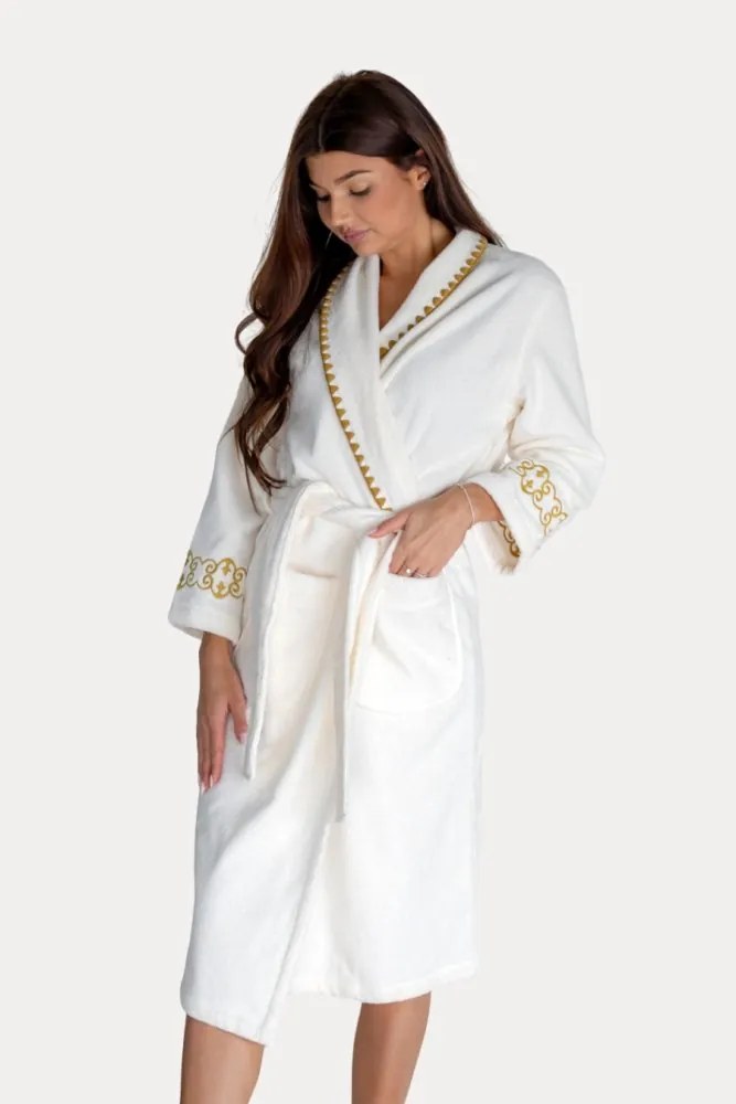 Halat de baie unisex MONDRIAN M Alb crem / Ecru