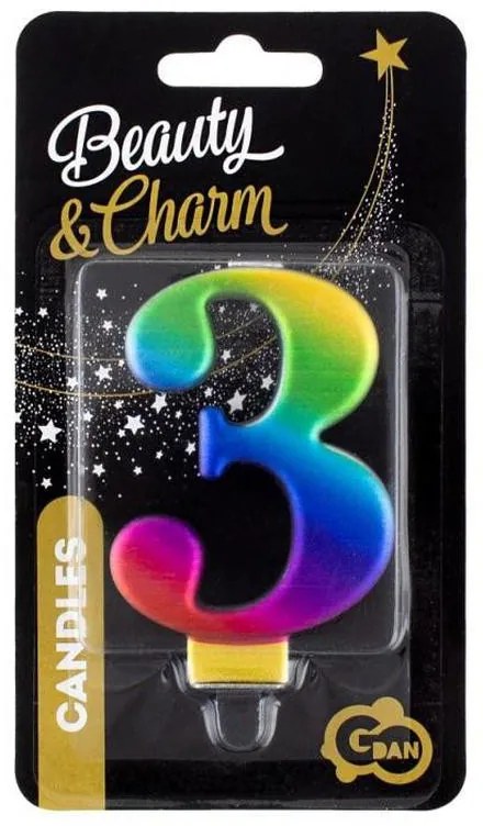 Numere Galaxy Lumânare colorată cu numărul 3, lumânare de tort