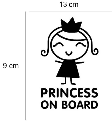 Autocolante pentru mașină "Printesa la board 3 - negru” 13x9cm
