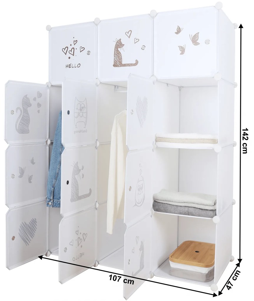 Dulap modular pentru copii, model alb   maro pentru copii, KITARO