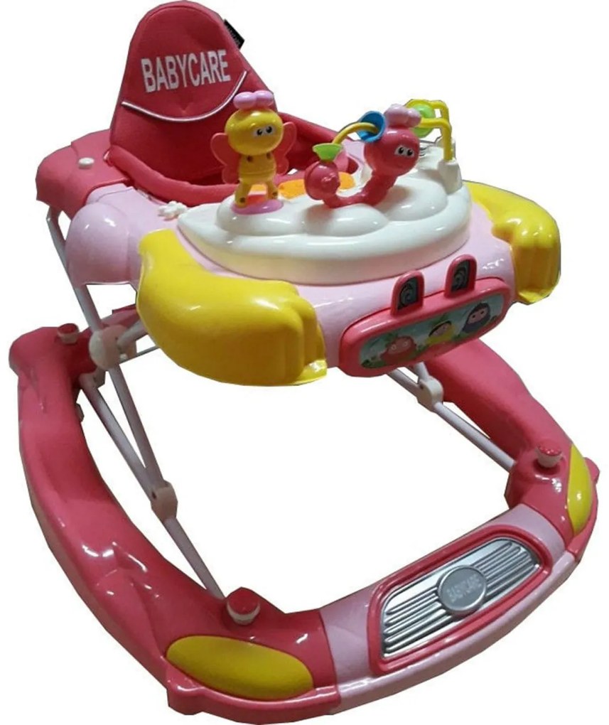 Premergator cu sistem de balansare Reglabil in 3 Trepte Baby Care™ Iepuras, 8 Roti ,Pliabil, Cu Melodii, Roz