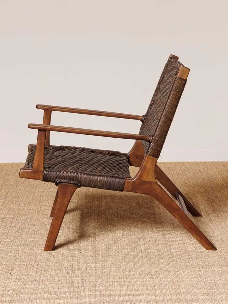 Scaun dining, maro, din rattan si lemn de tec, Otis